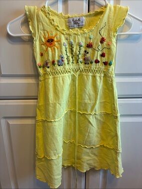 Isabella Mia Yellow & Embroidered Sun & Garden Girls Dress, Size: 4